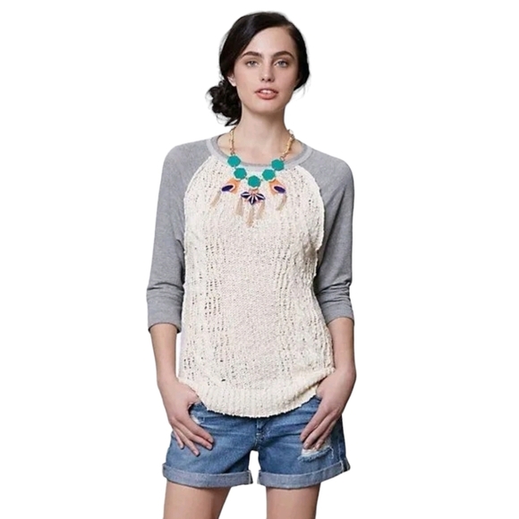 dolan Tops - Anthropologie's Dolan Parknit Contrast Gray Jersey & Ivory Chunky Cable Knit Tee